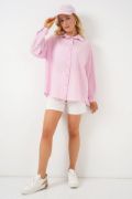 3900 Oversize Kareli Gömlek - Y.Pembe resmi